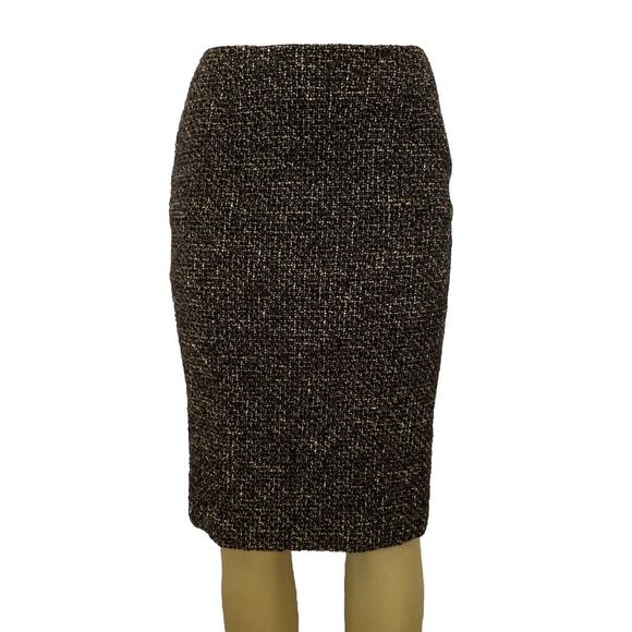Piazza Sempione Pencil Skirt Tweed Straight Lined Knee Length Brown 42 S - Picture 1 of 8